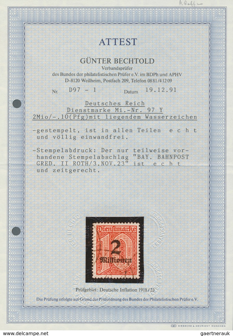 Deutsches Reich - Dienstmarken: 1923, 2 Mio. Auf 10 Pfg. Mit Liegendem Wasserzeichen, Sauber Gestemp - Servizio