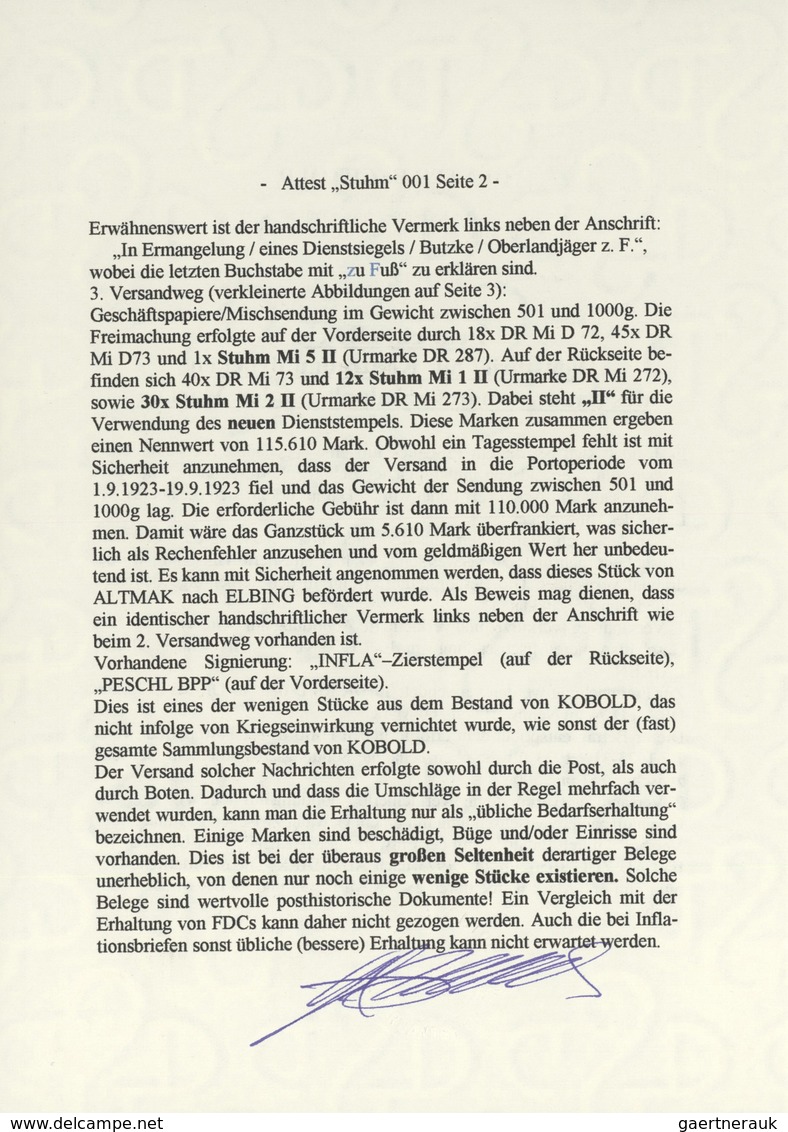 Deutsches Reich - Dienst-Kontrollaufdrucke: Landratsamt Stuhm: 1923, Einzelwert 75 Tausend Auf 400 M - Officials