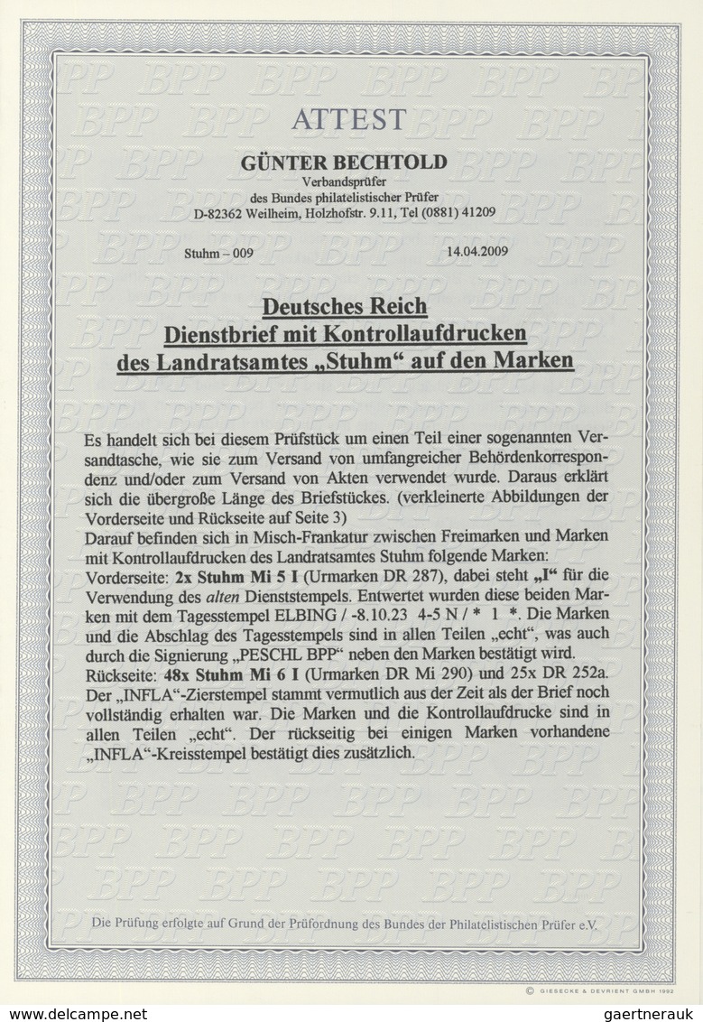 Deutsches Reich - Dienst-Kontrollaufdrucke: Landratsamt Stuhm: 1923, 100 Tausend Auf 400 M., 48 Stüc - Servizio