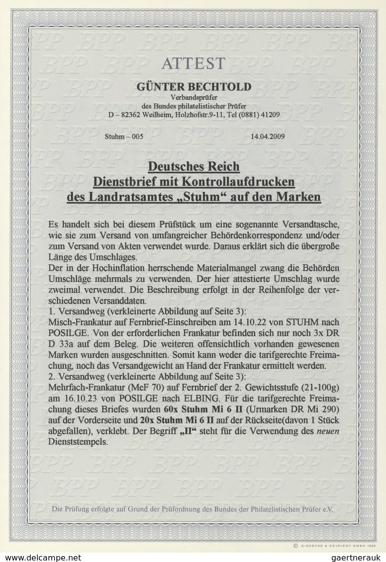 Deutsches Reich - Dienst-Kontrollaufdrucke: Landratsamt Stuhm: 1923, 100 Tausend Auf 400 M. Grün, 69 - Servizio