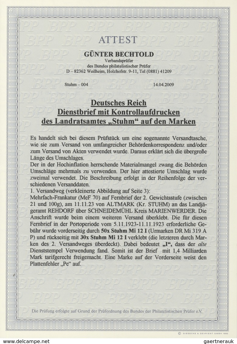 Deutsches Reich - Dienst-Kontrollaufdrucke: Landratsamt Stuhm: 1923, 1 Mrd. M. Korbdeckel Gezähnt, 2 - Servizio