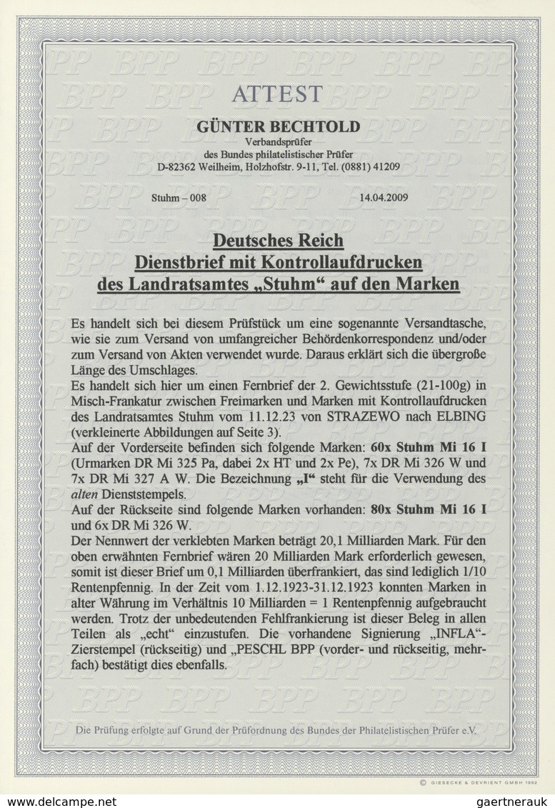 Deutsches Reich - Dienst-Kontrollaufdrucke: Landratsamt Stuhm: 1923, 1 Mrd. M. Korbdeckel Gezähnt, 1 - Servizio