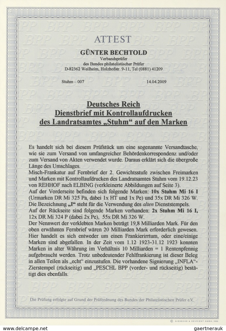 Deutsches Reich - Dienst-Kontrollaufdrucke: Landratsamt Stuhm: 1923, 1 Mrd. M. Korbdeckel Gezähnt, 1 - Servizio