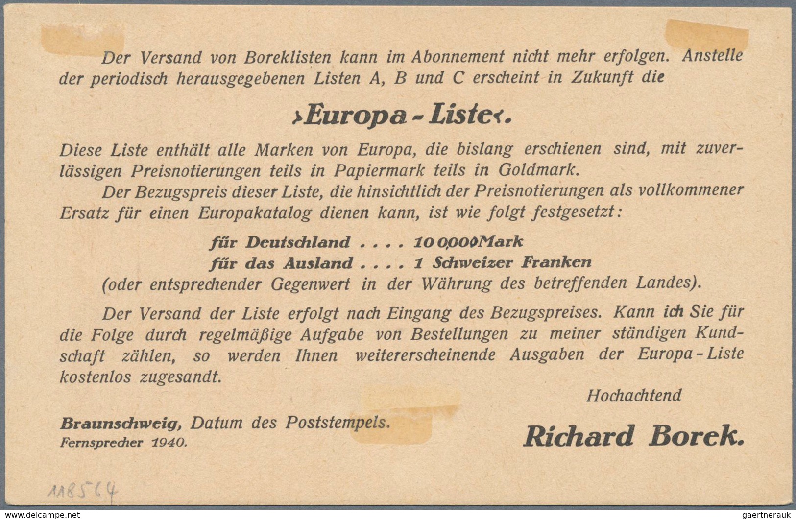 Deutsches Reich - Lokalausgaben 1918/23: 1923, Braunschweig: Karte Mit Gebührenzettel Der Firma Bore - Storia Postale