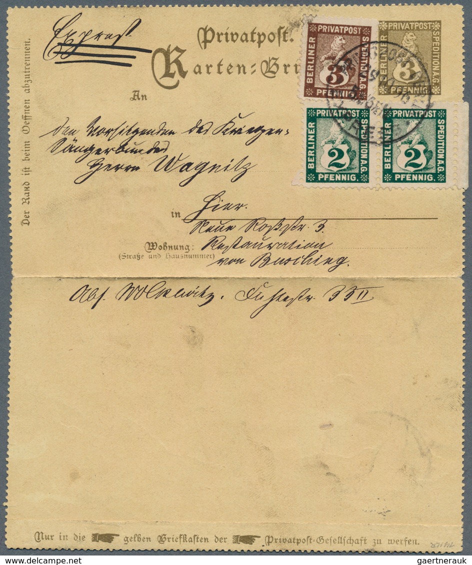 Deutsches Reich - Privatpost (Stadtpost): 1896, BERLINER PRIVATPOST SPEDITION A.G., Kartenbrief Ohne - Posta Privata & Locale