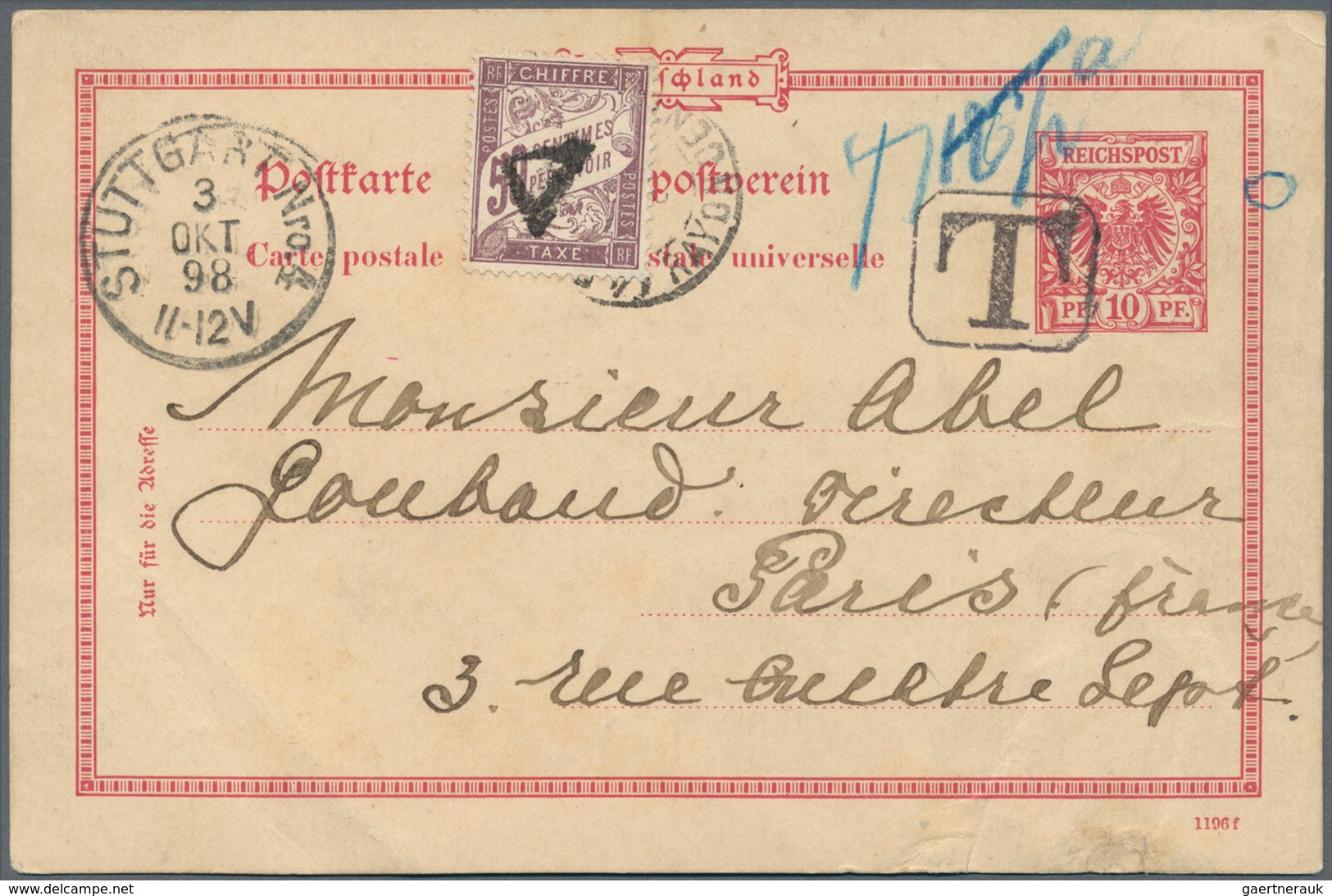 Deutsches Reich - Ganzsachen: 1898, 10 Pfg. Krone/Adler Ganzsachenkarte In Unzulässiger Verwendung A - Altri & Non Classificati