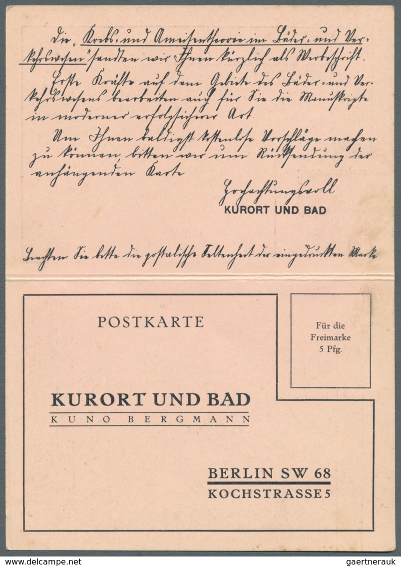 Deutsches Reich - Privatganzsachen: 1926. Doppelkarte 3/0 Pf Reichsadler "Kurort Und Bad / Kuno Berg - Altri & Non Classificati