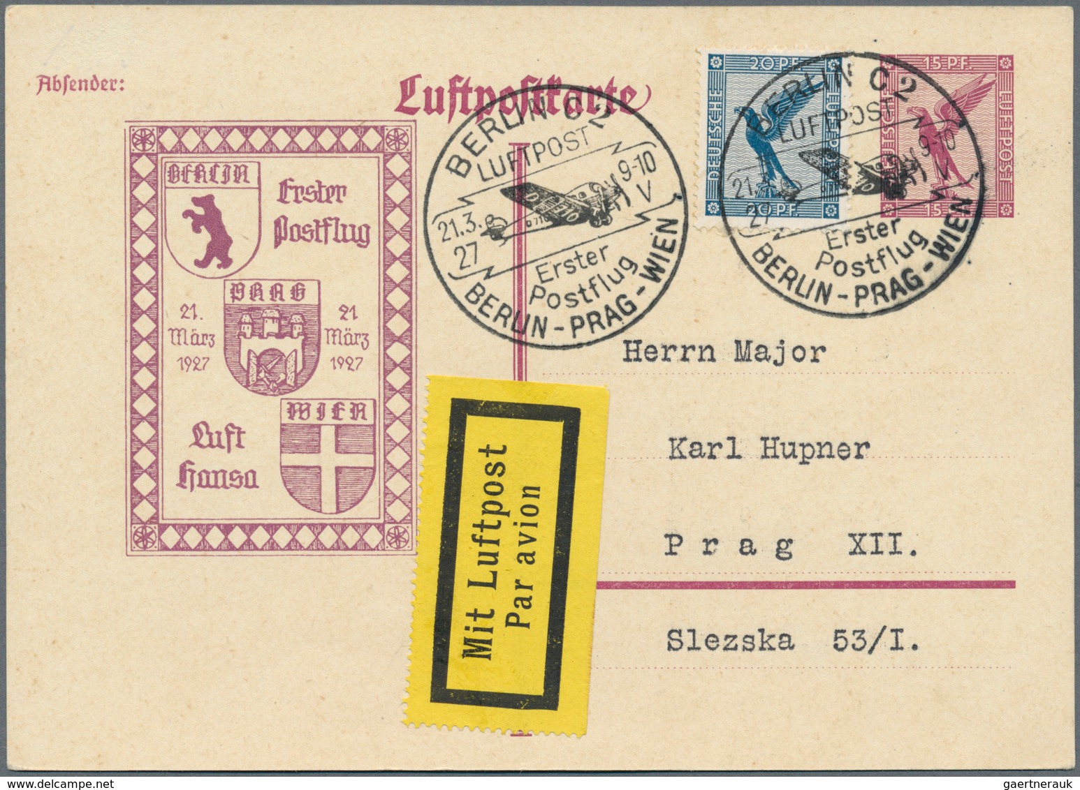 Deutsches Reich - Privatganzsachen: 1927, 15 Pf Steinadler, komplette Serie mit 4 Postkarten mit pri