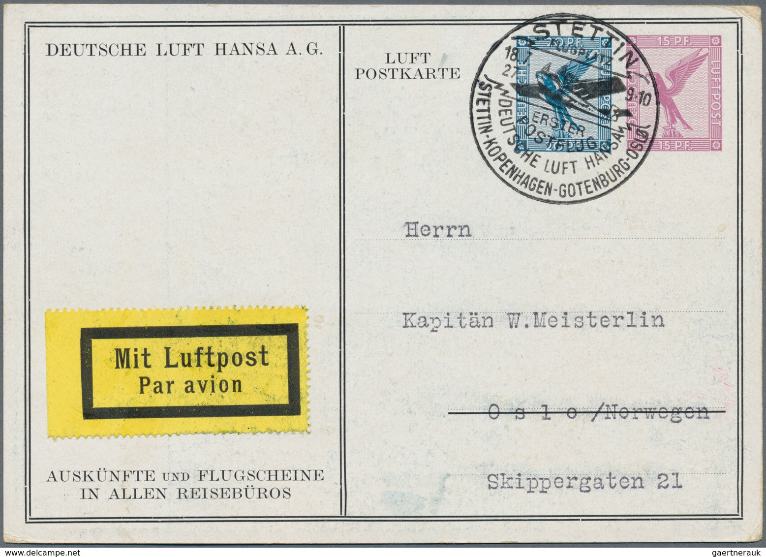 Deutsches Reich - Privatganzsachen: 1927, 20 Pf Neben 15 Pf Steinadler, Farbige Sonderkarte ERÖFFNUN - Altri & Non Classificati