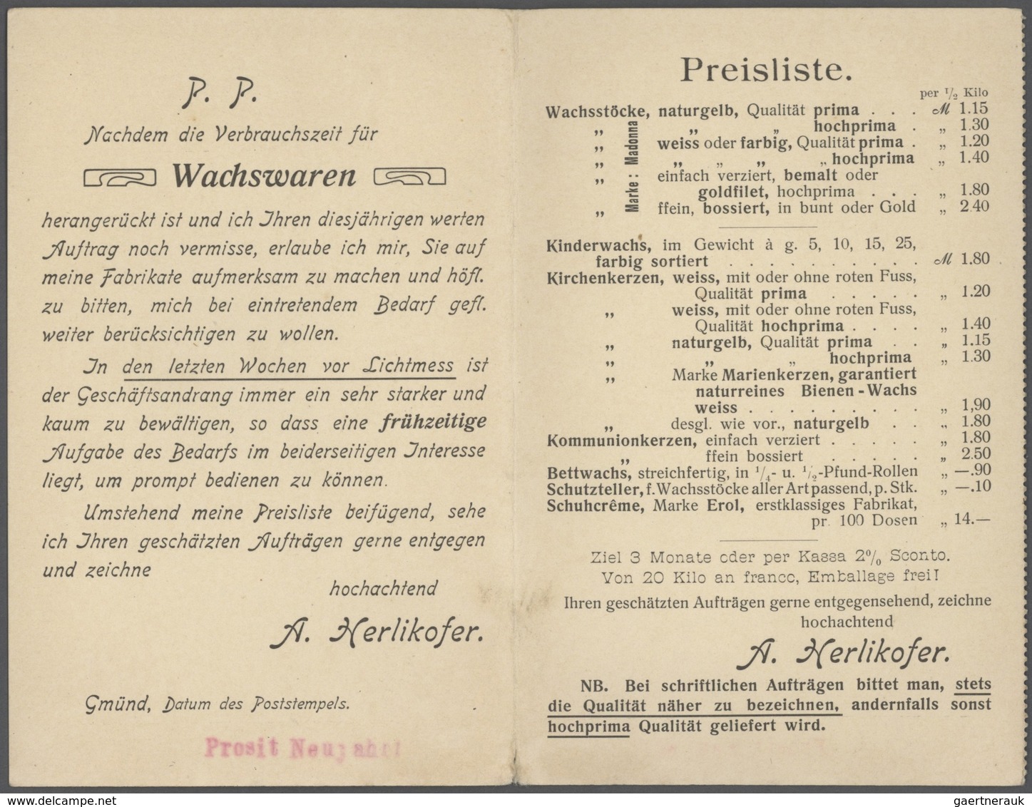 Deutsches Reich - Besonderheiten: 1909/1910. Lot von 4 Drucksachen-WERBE-Klappkarten: 1x A.Kerlikofe