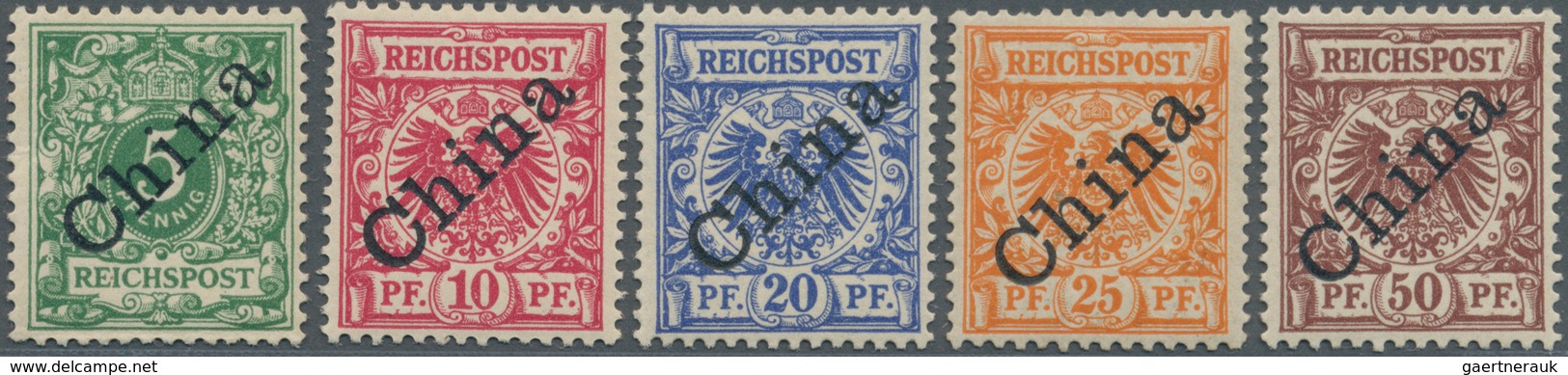 Deutsche Post In China: 1898, 5 Pf Bis 50 Pf K/A Mit Diagonalem Aufdruck "China", Postfrisch Pracht, - Cina (uffici)