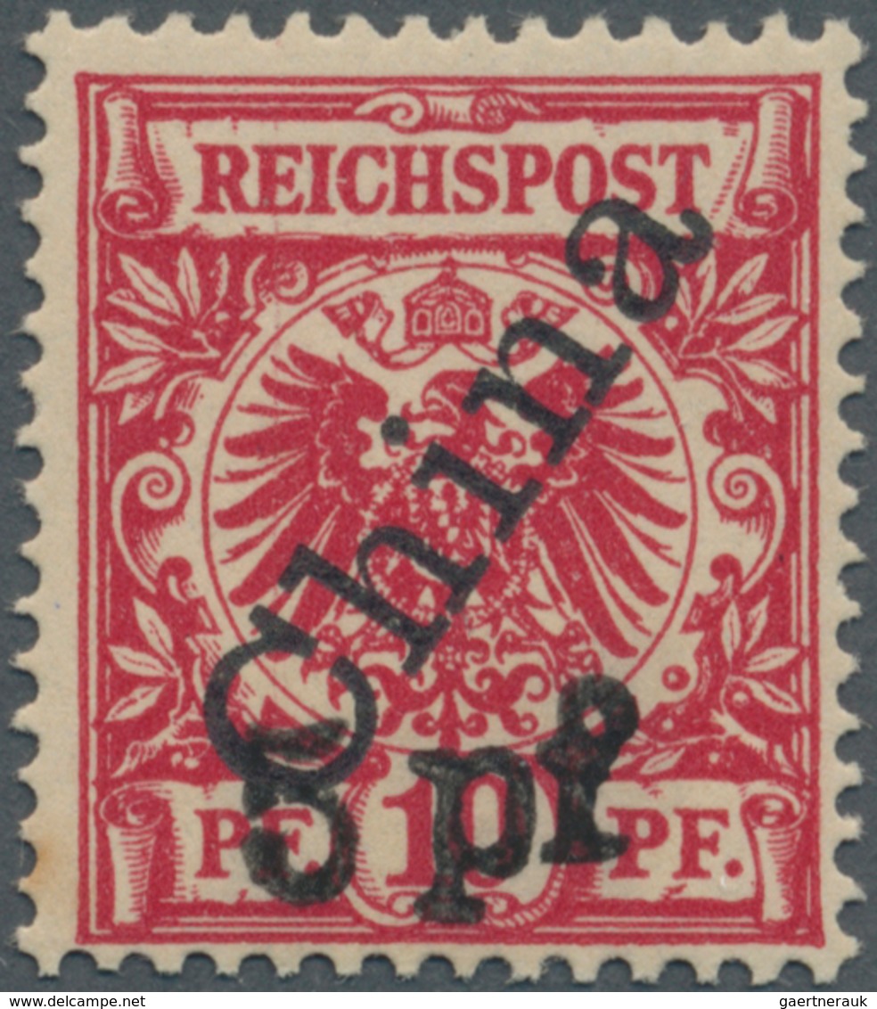 Deutsche Post In China: 1900, 5 Pf Auf 10 Pf Dunkelrosa, Sog. "Futschau"-Ausgabe Mit Steilem Aufdruc - Cina (uffici)