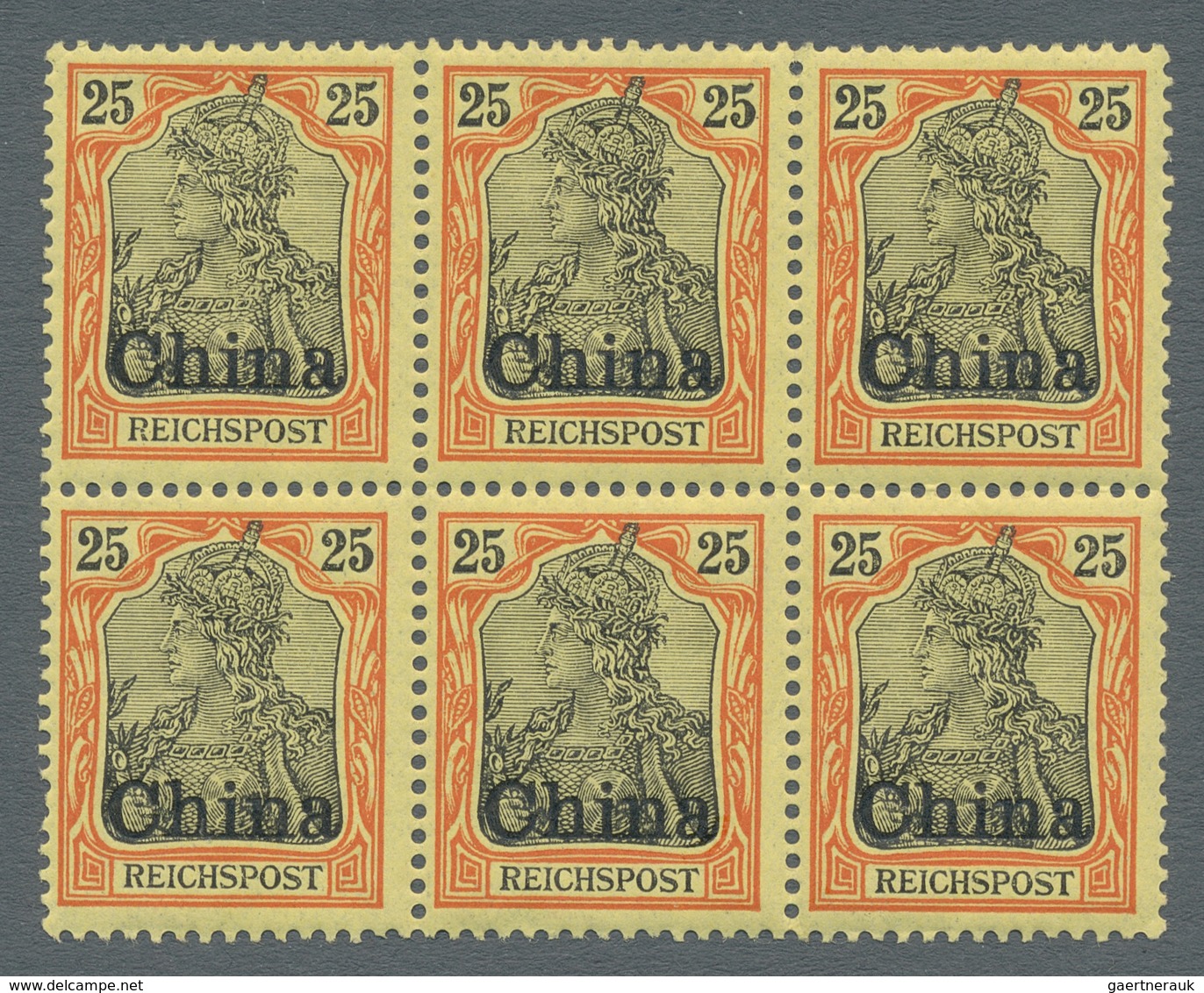 Deutsche Post In China: 1901, 25 Pfg. Germania Reichspost Mit Aufdruck CHINA Als Sechserblock (mittl - Cina (uffici)
