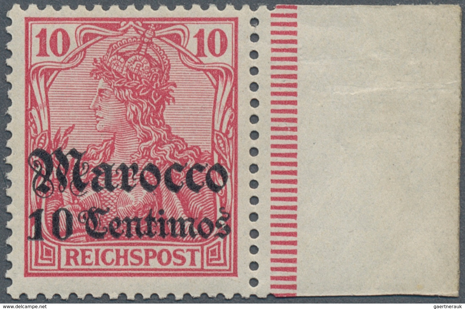 Deutsche Post In Marokko: 1905, Germania 10 Pf. "REICHSPOST" Als PROBEDRUCK Mit Gotischem Aufdruck " - Marocco (uffici)