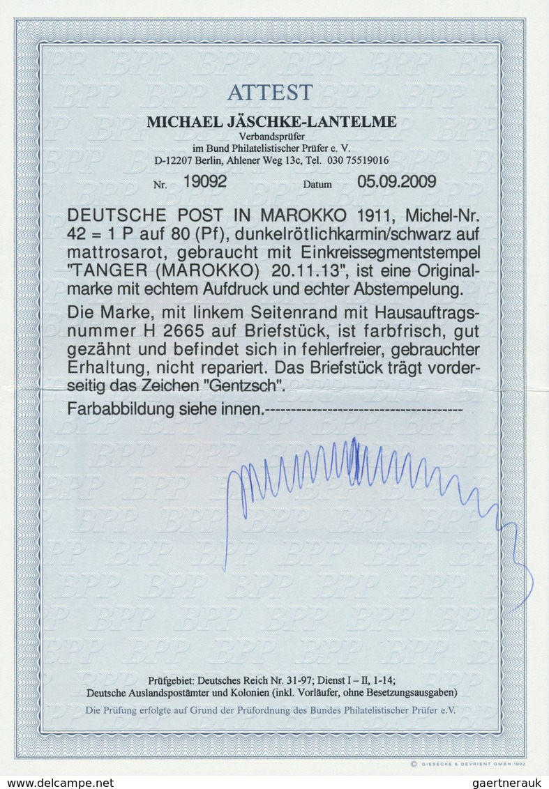 Deutsche Post In Marokko: 1911, 1 P Auf 80 Pf. Germania, Tadellose Marke Mit Linkem Seitenrand Und H - Morocco (offices)