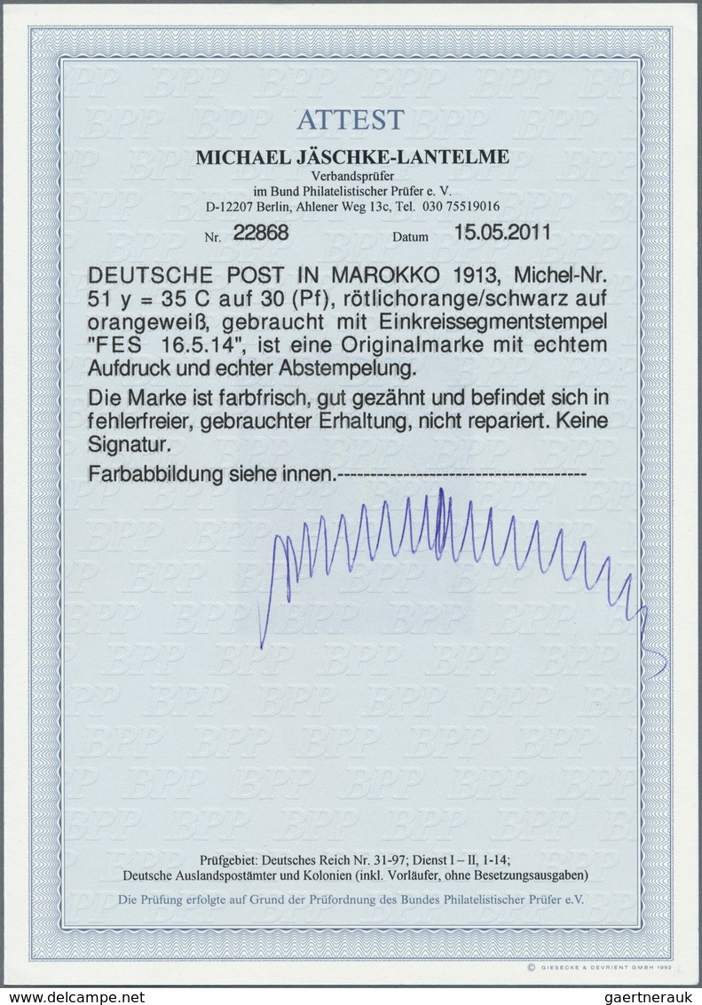 Deutsche Post In Marokko: 1913, 35 C. Auf 30 Pfg. Rötlichorange/schwarz Auf Orangeweiß, Farbfrisch U - Marocco (uffici)