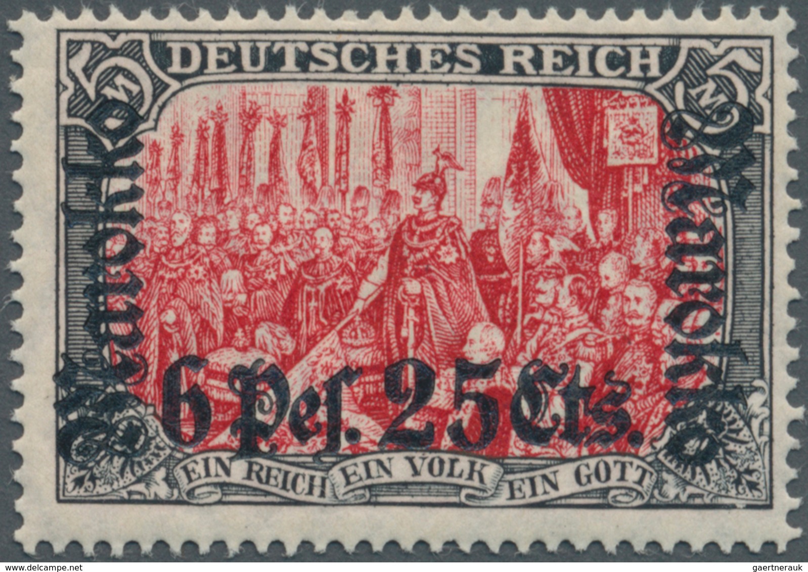 Deutsche Post In Marokko: 1912, 6 P 25 C Auf 5 M Schwarz/dunkelkarmin, Sog. Ministerdruck, Tadellos - Marocco (uffici)