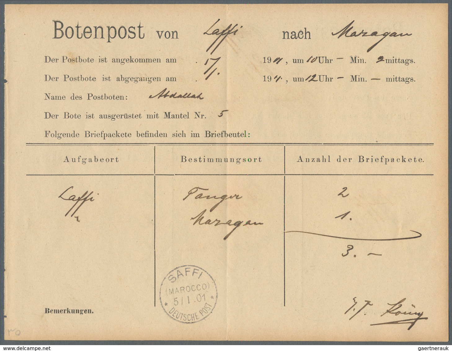 Deutsche Post In Marokko - Besonderheiten: 1901 (5.1.), Stempel "SAFFI (MAROKKO) DEUTSCHE POST" Auf - Marocco (uffici)