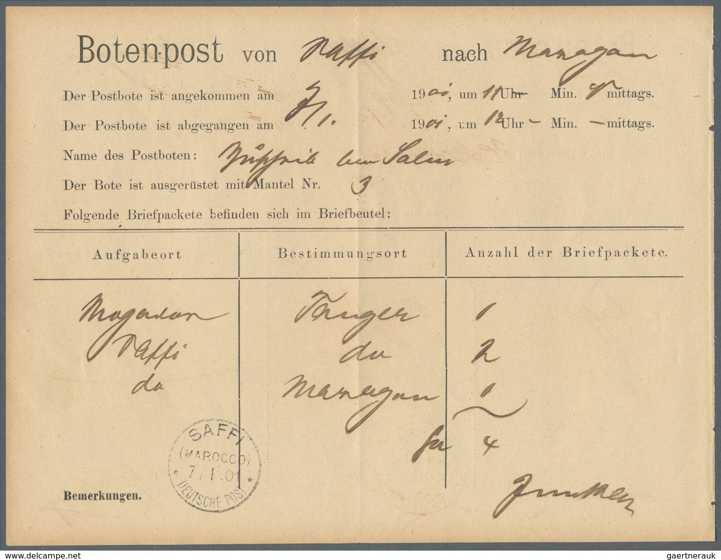 Deutsche Post In Marokko - Besonderheiten: 1901 (5.1.), Stempel "SAFFI (MAROKKO) DEUTSCHE POST" Auf - Marocco (uffici)