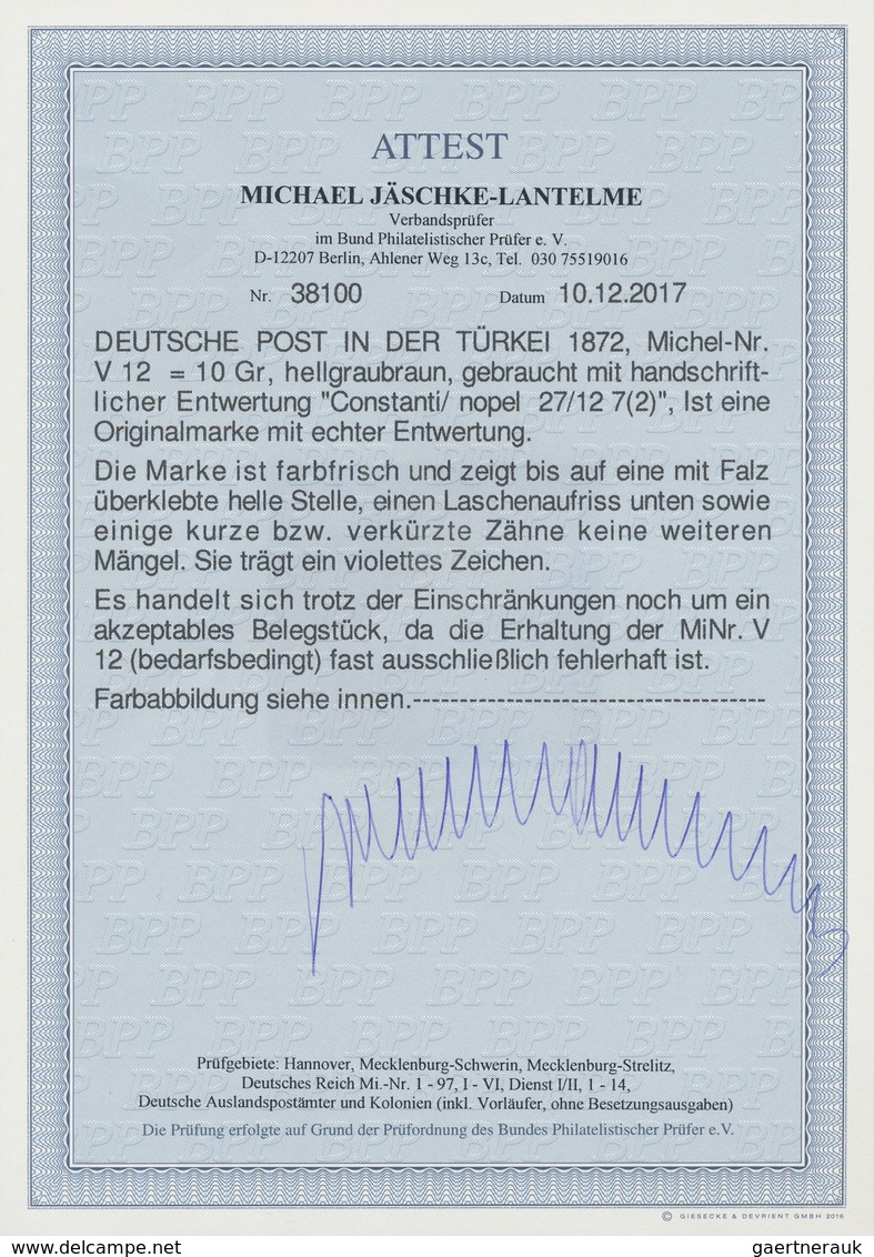 Deutsche Post In Der Türkei - Vorläufer: 1872, Deutsches Reich 10 Gr. Innendienstmarke Mit Handschri - Turkey (offices)