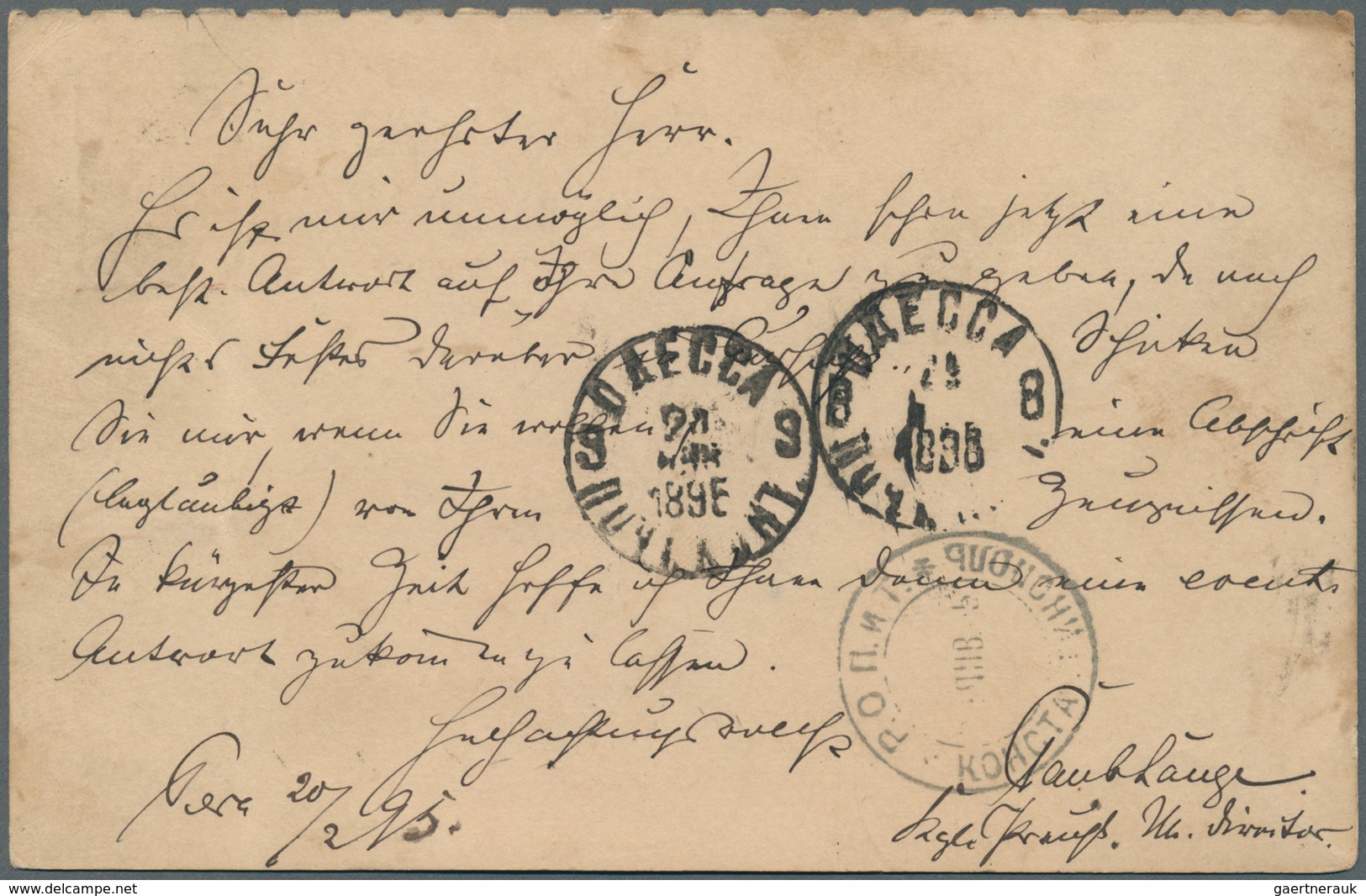 Deutsche Post In Der Türkei: 1895 Antwortteil Einer Finnischen Doppelganzsachenkarte 10 P./10 P. Mit - Turchia (uffici)
