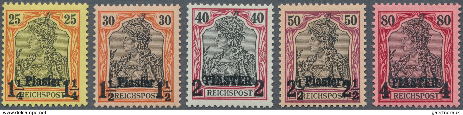 Deutsche Post In Der Türkei: 1902, Germania Aufdruck-Serie 5 Werte In Abweichender Schrifttype Tadel - Turchia (uffici)