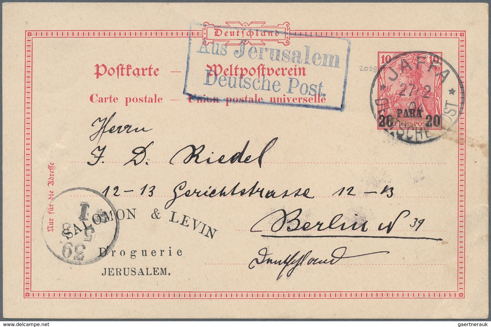 Deutsche Post In Der Türkei - Stempel: Holyland - 1904, German Post Postal Stationery Card 20 Para O - Turkey (offices)