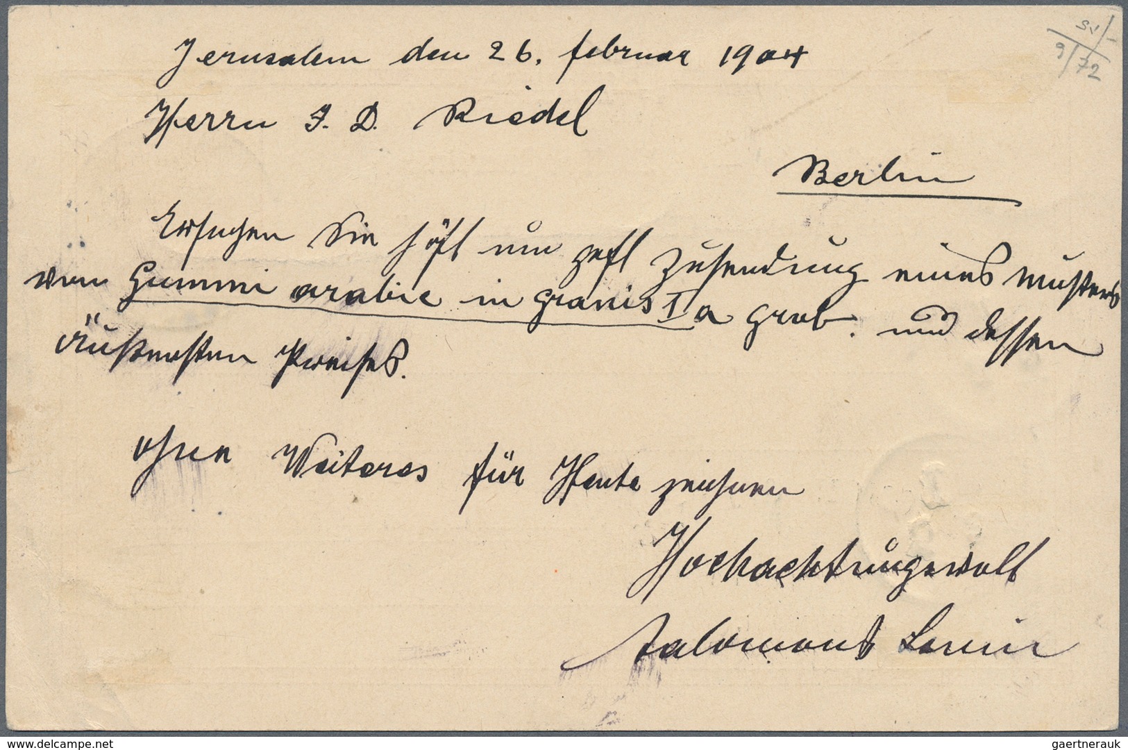Deutsche Post In Der Türkei - Stempel: Holyland - 1904, German Post Postal Stationery Card 20 Para O - Turchia (uffici)