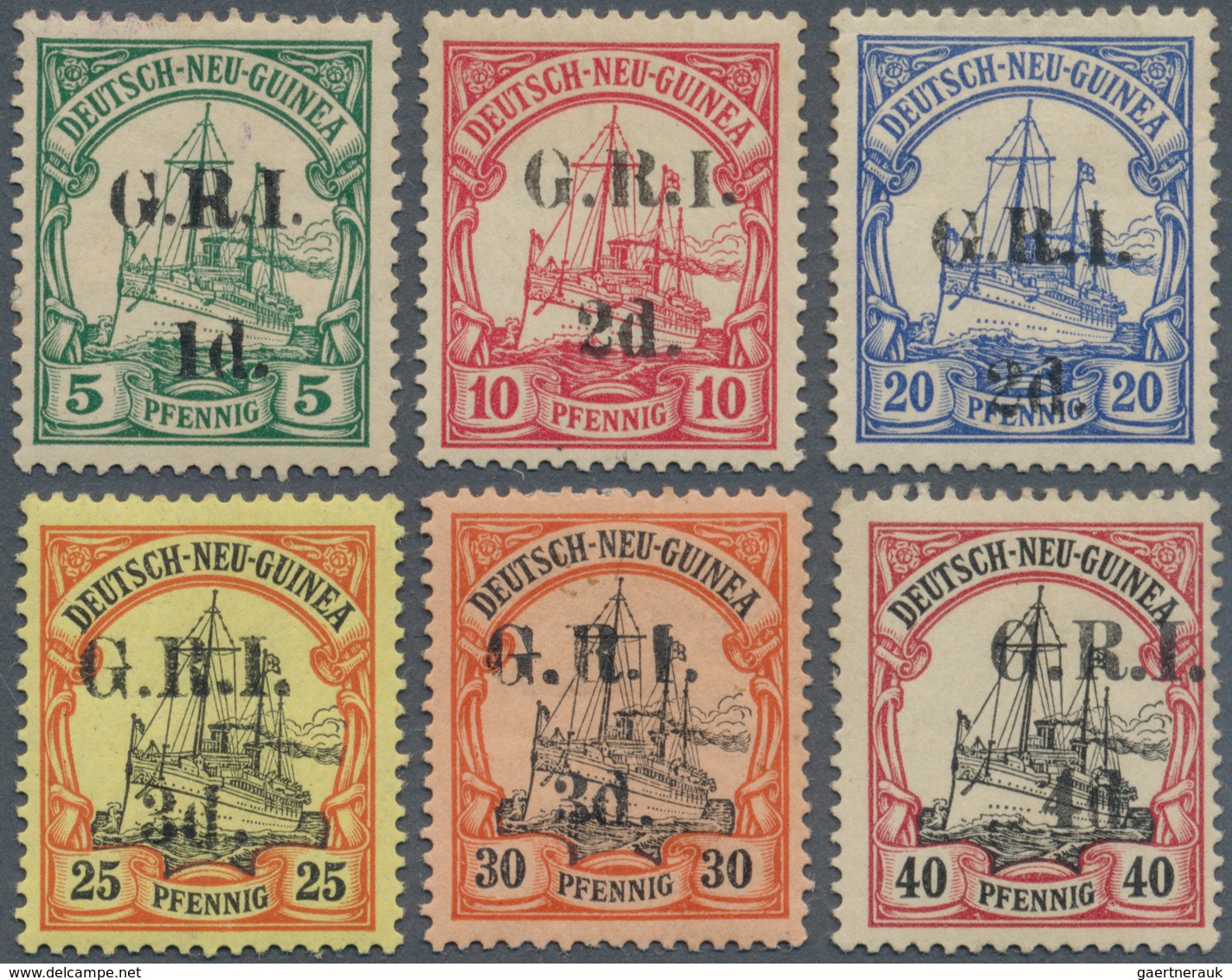 Deutsch-Neuguinea - Britische Besetzung: 1914, 1d Auf 5 Pf Bis 4d Auf 40 Pf, Sechs Verschiedene Mark - Nuova Guinea Tedesca