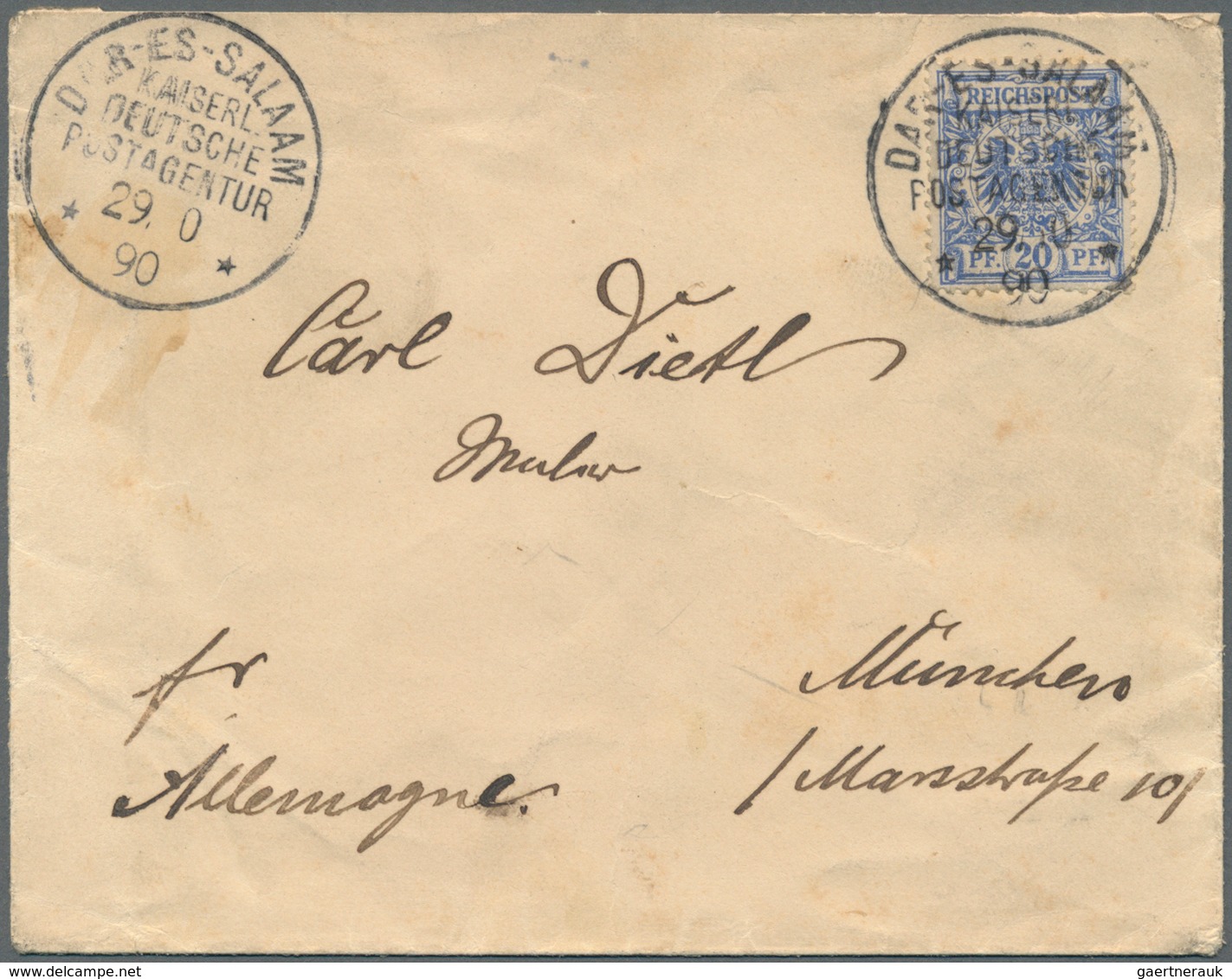 Deutsch-Ostafrika - Vorläufer: 1890, 20 Pf. Adler Mittelultramarin Als Vorläufer Auf Brief (kl. Spur - Africa Orientale Tedesca