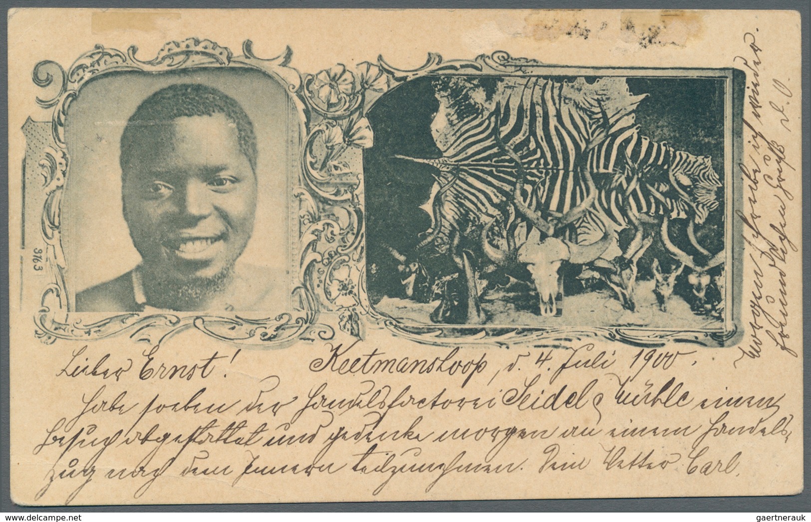 Deutsch-Südwestafrika: 1900 (4.7.), Diagonale Halbierung 10 Pfg. (Aufdruckausgabe) Auf AK (bildseiti - Africa Tedesca Del Sud-Ovest
