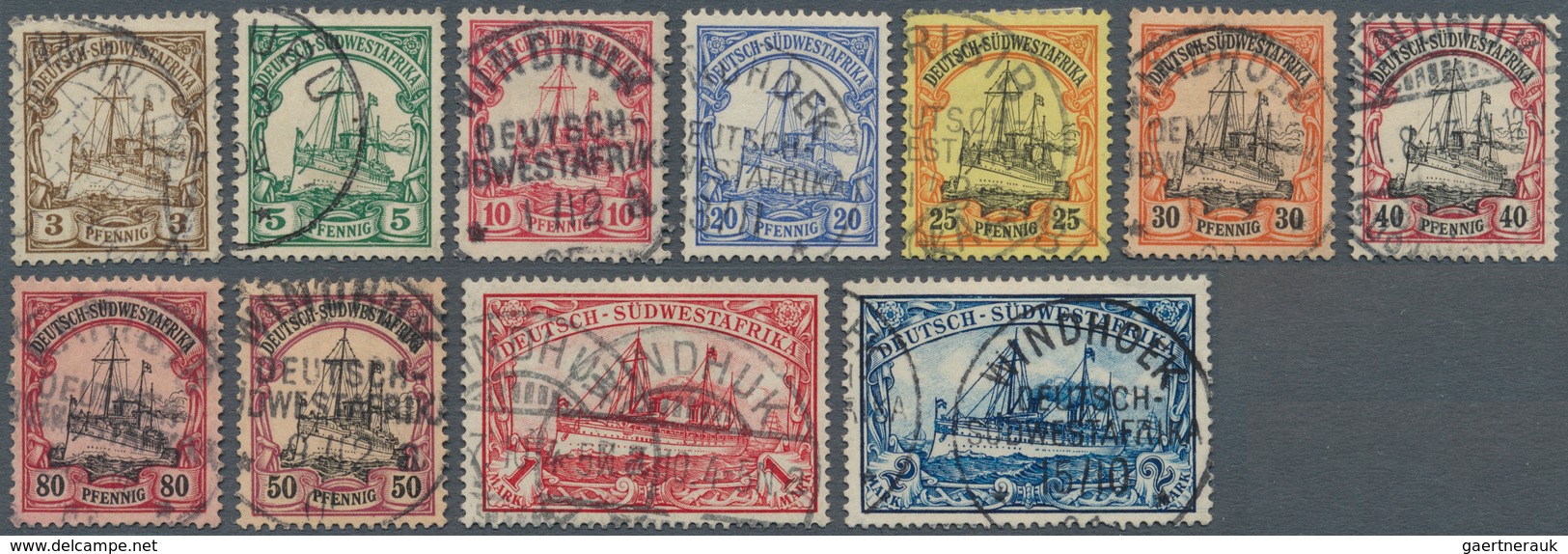 Deutsch-Südwestafrika: 1901, 3 Pfg. Bis 5 Mark Kaiseryacht Ohne Wasserzeichen, Kompletter Satz Vom 1 - Africa Tedesca Del Sud-Ovest