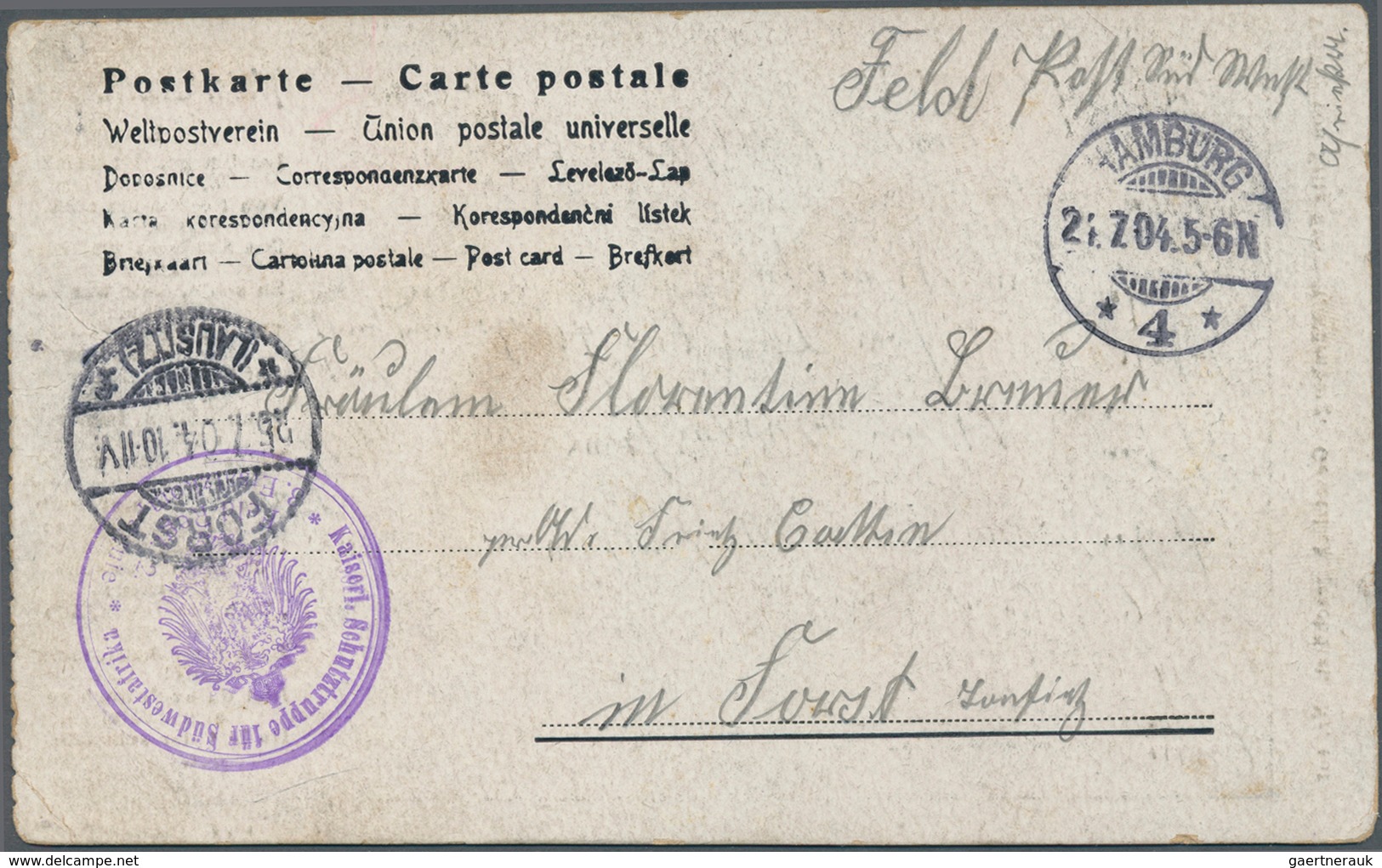 Deutsch-Südwestafrika - Besonderheiten: 1904, HERERO-AUFSTAND; Portofreie Feldpostkarte  Aus HAMBURG - Duits-Zuidwest-Afrika