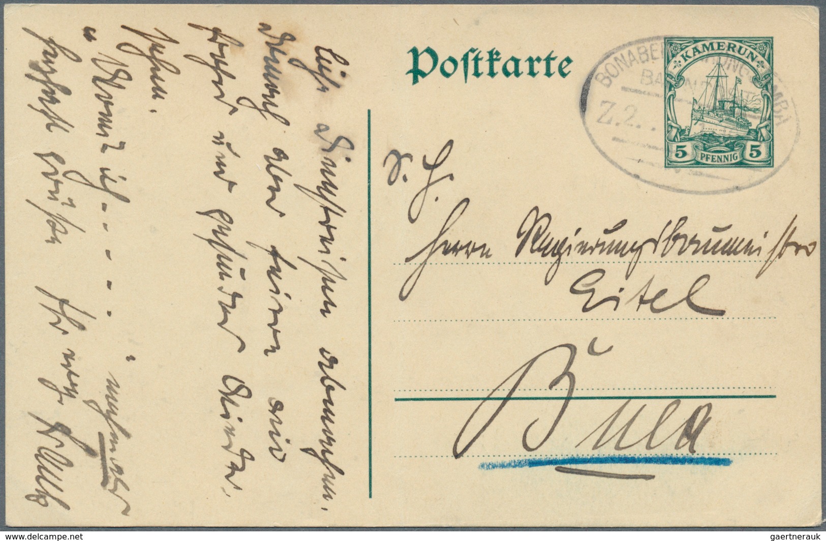 Deutsche Kolonien - Kamerun - Stempel: 1913, "BONABERI-NKONGSAMBA BAHNPOST Z.2 1.10.13" Ovaler Bahnp - Cameroun