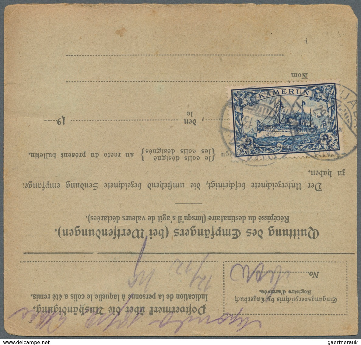 Deutsche Kolonien - Kamerun - Besonderheiten: 1913 (29.12.), 2 Mark Mit Stempel "DUALA KAMERUN" Als - Cameroun