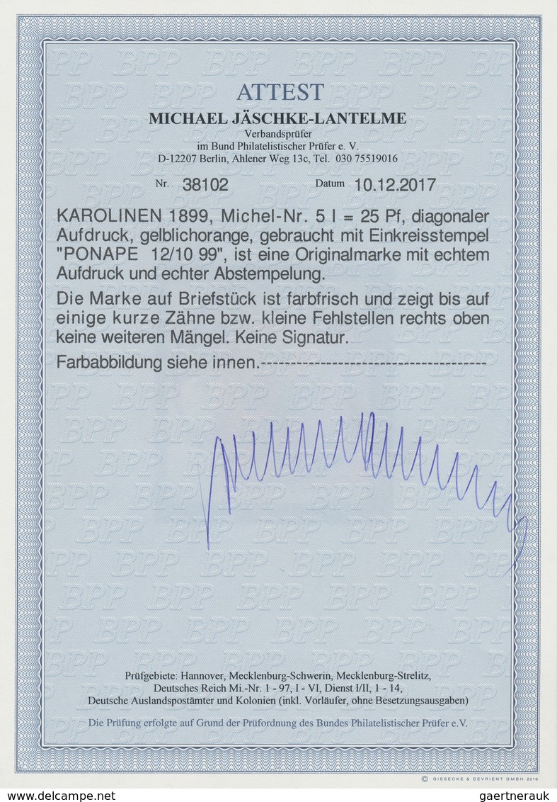 Deutsche Kolonien - Karolinen: 1899, 25 Pfg. Mit Diagonalem Aufdruck Auf Briefstück Mit übergehendem - Isole Caroline