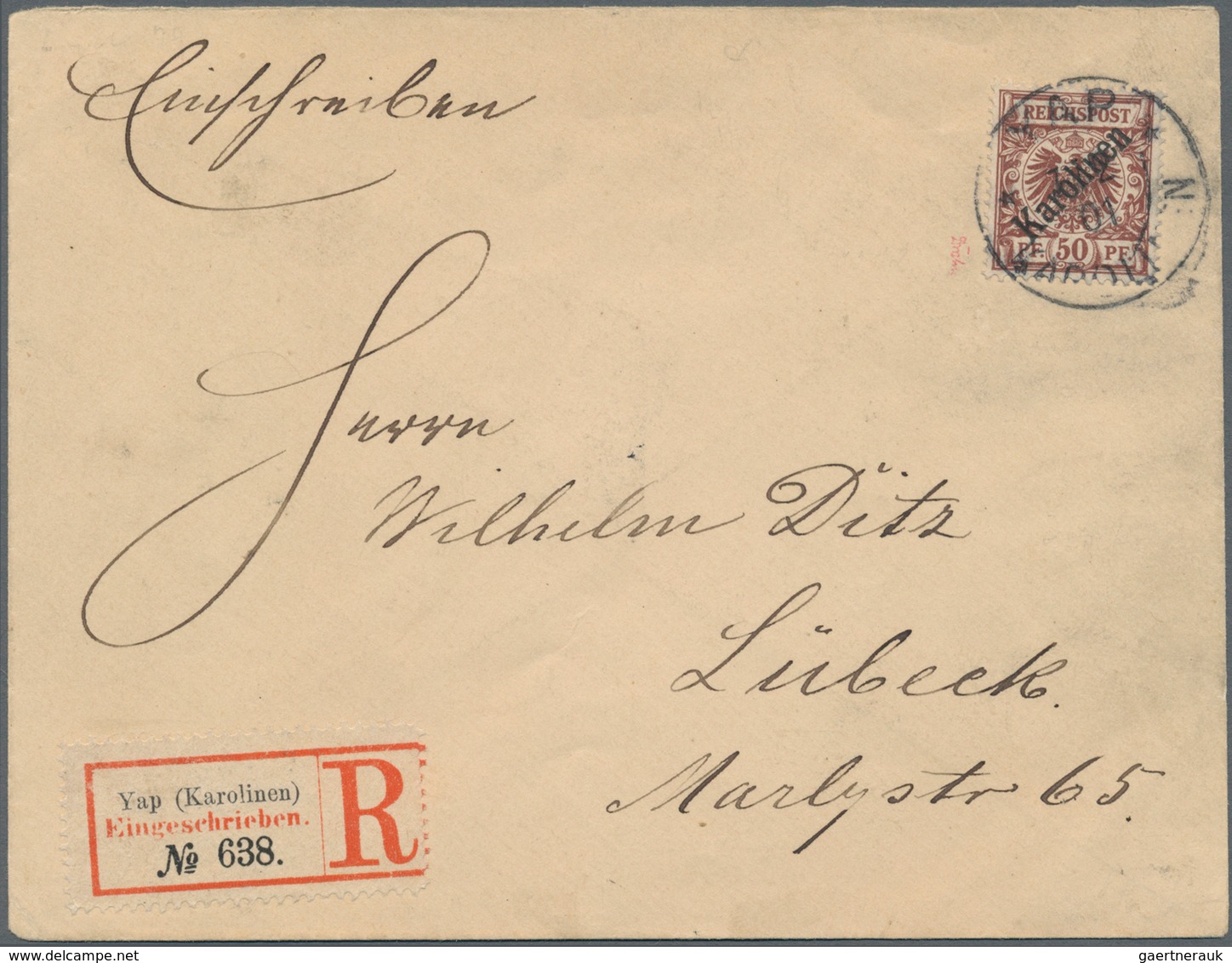 Deutsche Kolonien - Karolinen: 1899, 50 Pf Lebhaftrötlichbraun Mit Diagonalem Aufdruck, Einzelfranka - Isole Caroline