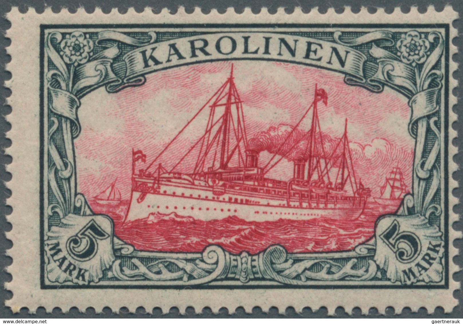 Deutsche Kolonien - Karolinen: 1900, 5 M Grünschwarz/dunkelkarmin Kaiseryacht, O.Wz., Postfrisch Pra - Isole Caroline