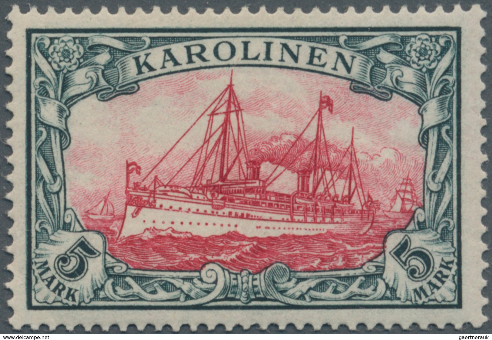 Deutsche Kolonien - Karolinen: 1900, 5 M Grünschwarz/dunkelkarmin Kaiseryacht, O.Wz., Postfrisch Pra - Isole Caroline