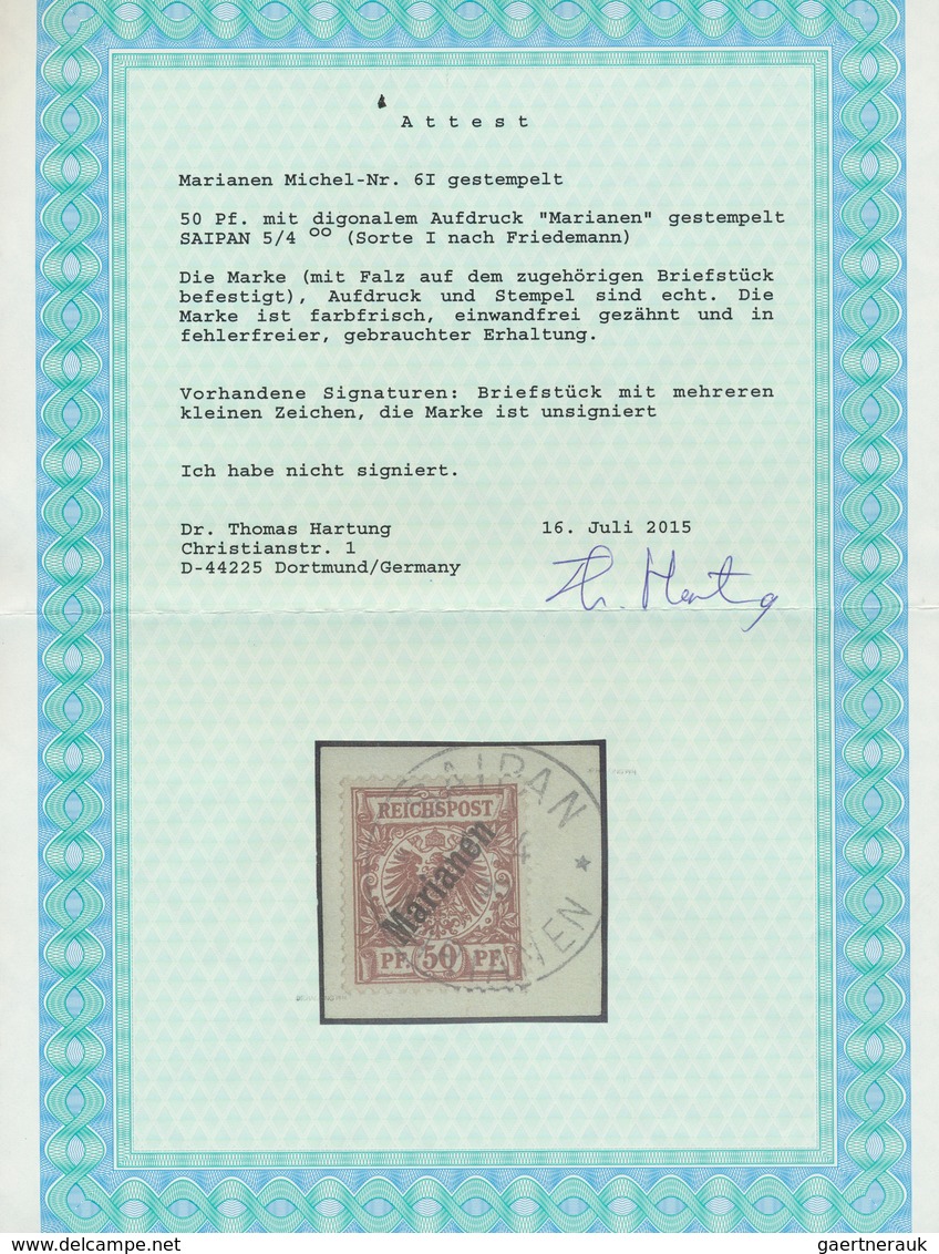 Deutsche Kolonien - Marianen: 1900. 50 Pf Krone/Adler Aufdruck "Marianen", Gestempelt "SAIPAN 5/4 °° - Isole Marianne