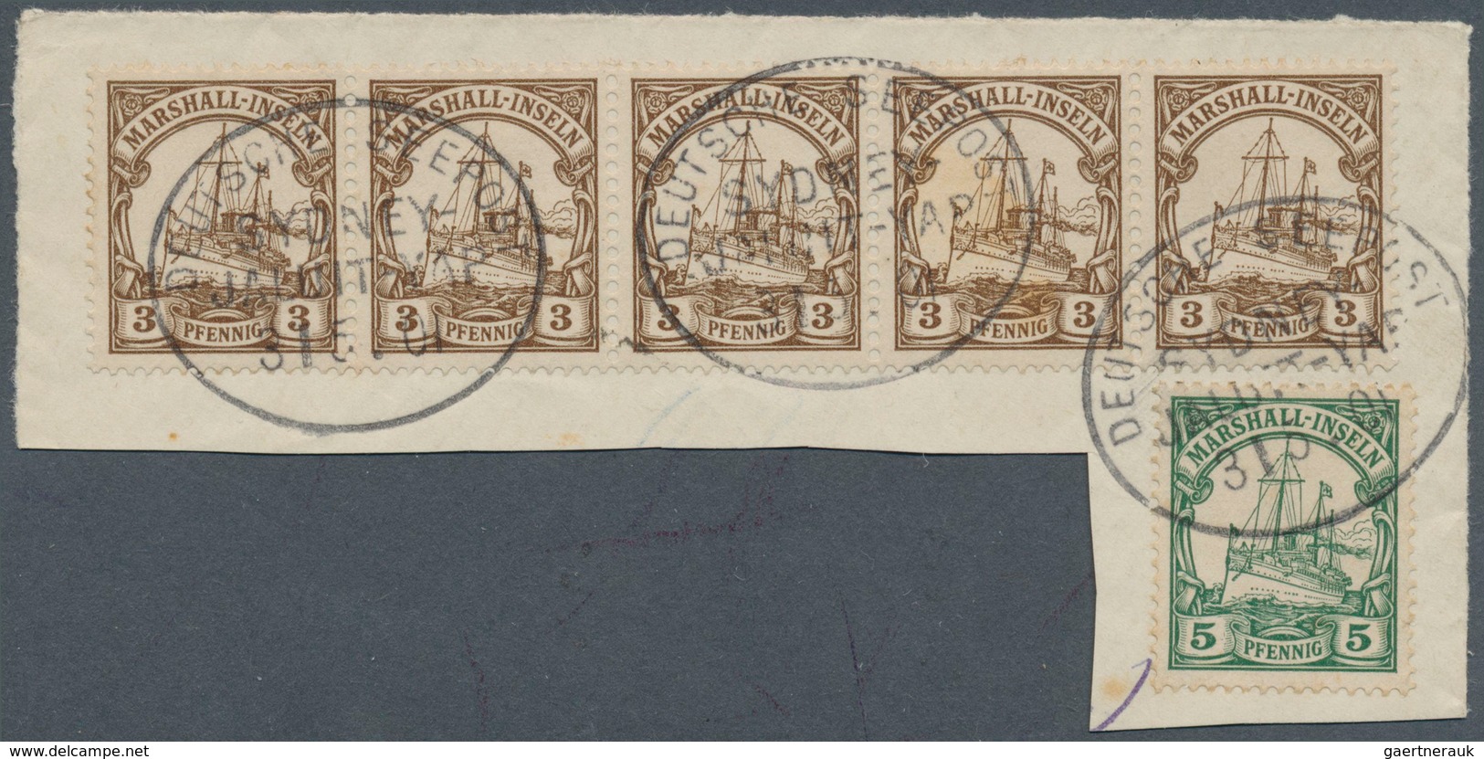 Deutsche Kolonien - Marshall-Inseln - Stempel: 1901, "DSP SYDNEY - JALUIT - YAP,"3x Auf Briefstück M - Isole Marshall