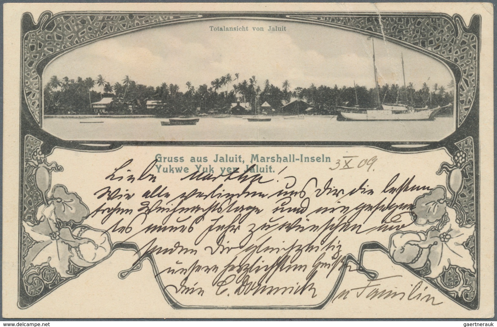 Deutsche Kolonien - Marshall-Inseln - Besonderheiten: 1909/1914, "DEUTSCHE SEEPOST JALUIT-LINIE B" ( - Isole Marshall