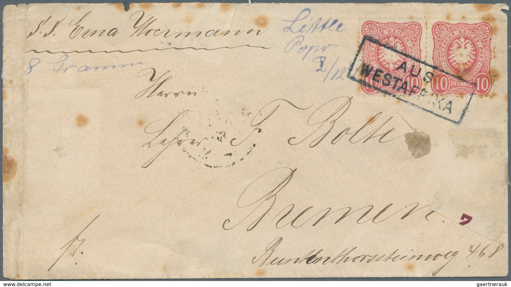 Deutsche Kolonien - Togo-Vorläufer: 1887 Vor-Vorläufer 2 XDR 10 Pf Auf Brief Mit Handschriftl. "Litt - Togo