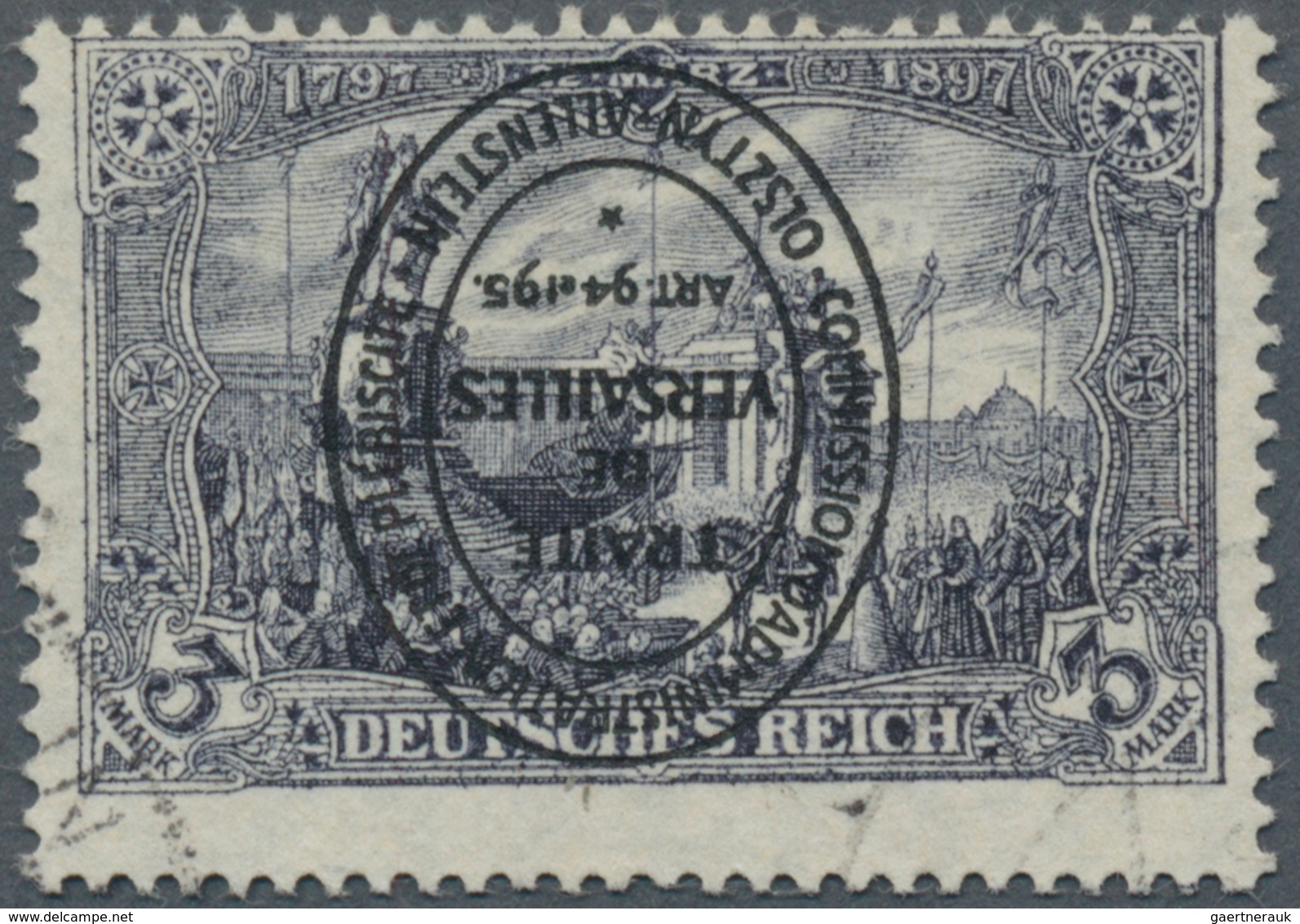 Deutsche Abstimmungsgebiete: Allenstein: 1920, 3 Mark Schwarzviolett Mit KOPFSTEHENDEM Hochoval-Aufd - Other & Unclassified