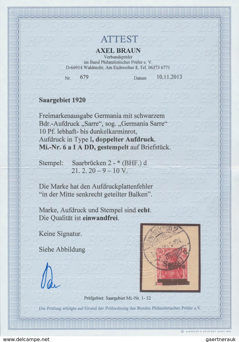 Deutsche Abstimmungsgebiete: Saargebiet: 1920, Freimarke Germania 10 Pfg. Lebhaft- Bis Dunkelkarminr - Covers & Documents