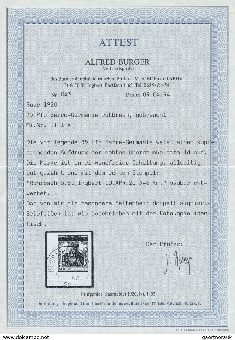 Deutsche Abstimmungsgebiete: Saargebiet: 1920, 35 Pf Germania Sarre Mit KOPFSTEHENDEM Aufdruck, Auf - Storia Postale