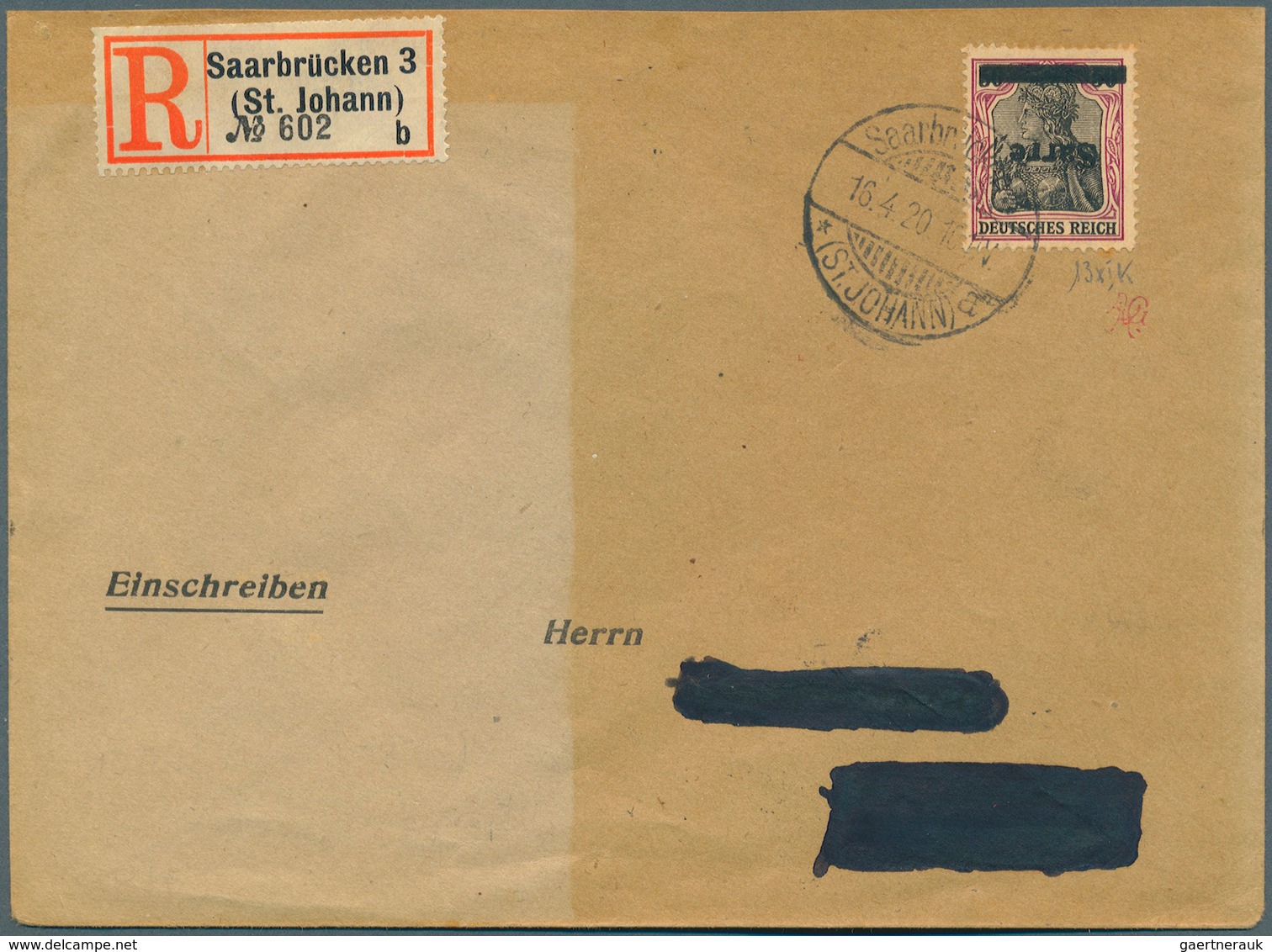 Deutsche Abstimmungsgebiete: Saargebiet: 1920, 50 Pf. Germania Sarre Mit Kopfstehendem Aufdruck In T - Storia Postale