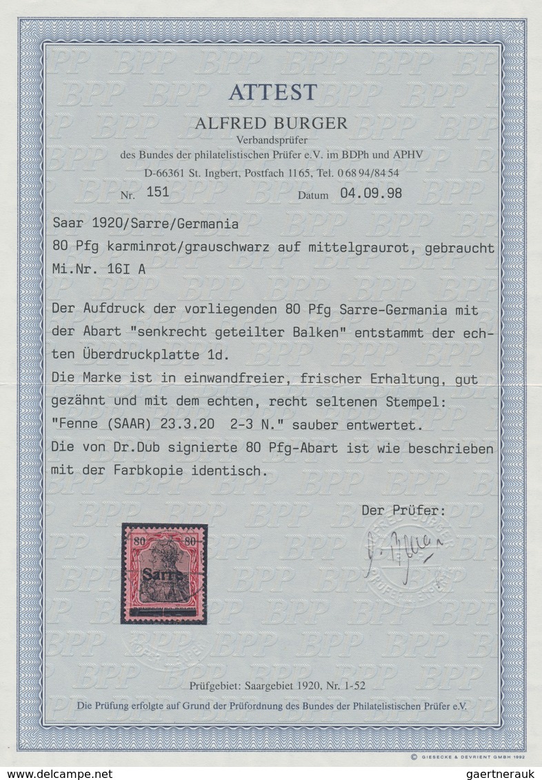 Deutsche Abstimmungsgebiete: Saargebiet: 1920, 80 Pf. Karminrot/ Grauschwarz Auf Mittelgraurot Germa - Storia Postale