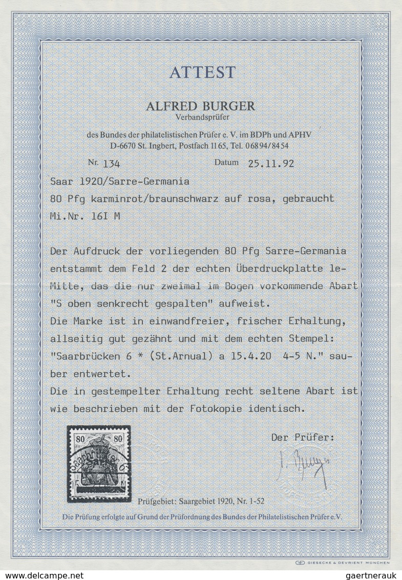 Deutsche Abstimmungsgebiete: Saargebiet: 1920, 80 Pf. Karminrot/ Grauschwarz Auf Rosa Germania Sarre - Storia Postale