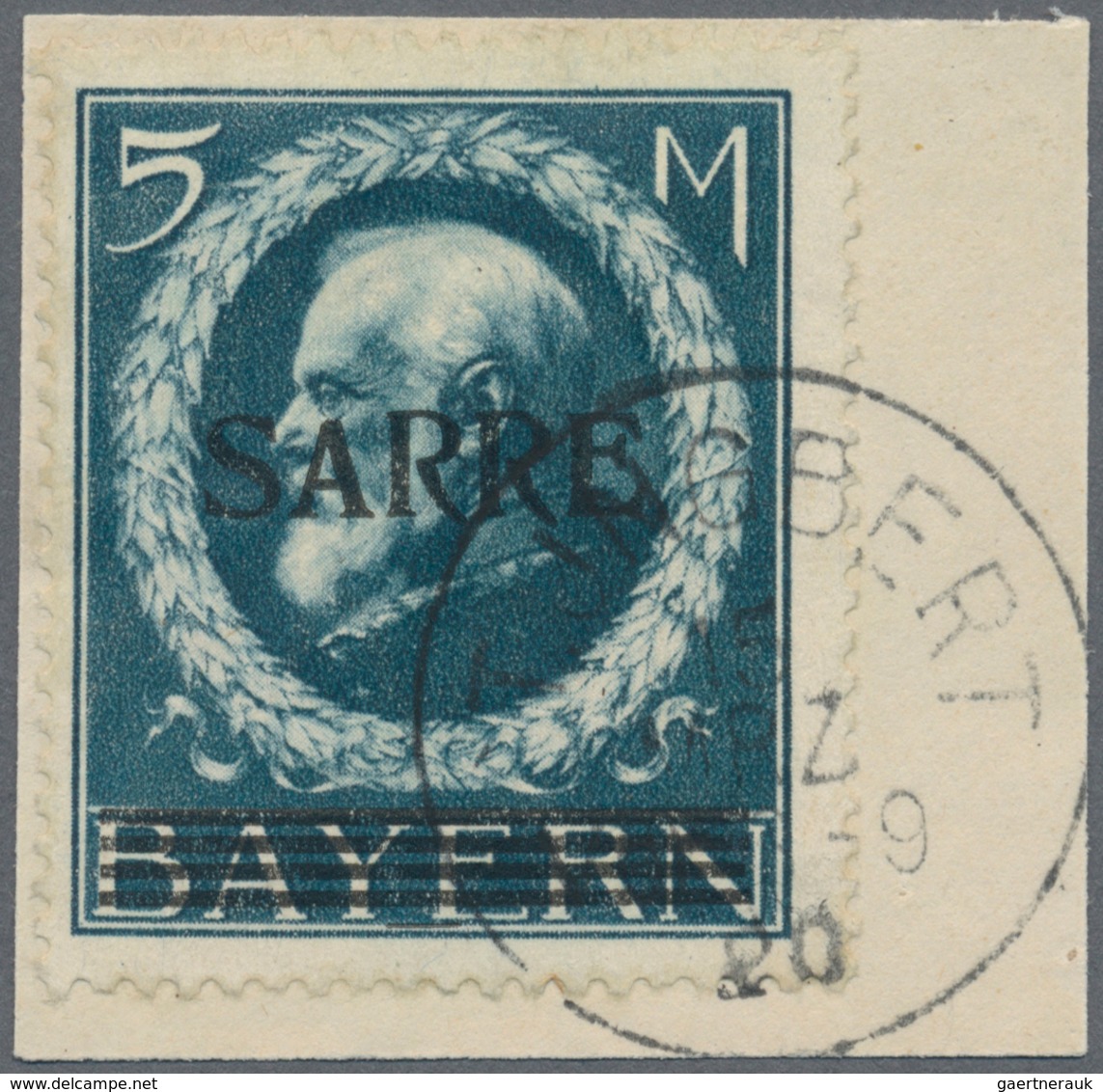 Deutsche Abstimmungsgebiete: Saargebiet: 1920, 5 Mark Blau, Sarre-Bayern Mit AUFDRUCK-ABART: „Kleine - Storia Postale